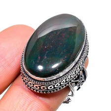 Blutstein ovale Form Edelstein verstellbar Ring Handarbeit Vintage Schmuck VR...