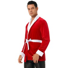 DE Herren Weihnachten Bademantel Samt Kimono Robe Kostüm Schlafanzug Nachthemd 