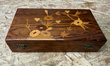 altes Holzschatulle mit Klapp-Deckel Holzkasten dekorativ Intarsien floral