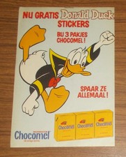 Seltene Werbung CHOCOMEL Donald Duck Sticker Promo 1984
