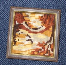 Bild mit Nussbaum Rahmen 13 x 13 cm Wand Dekoration - Stickerei Handarbeit