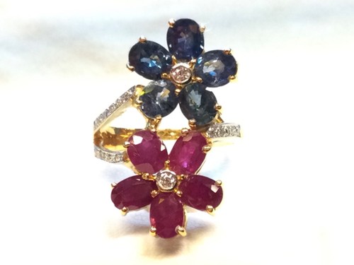 Blauer saphir rubin goldring - blauer,