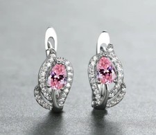 Silberne Wassertropfenförmige Ohrringe Synthetischer Zirkonia Rosa Luxus Strass 