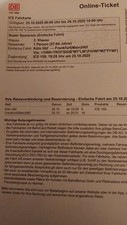 Zugticket Ticket Zug Köln Hbf nach Frankfurt Hbf 25.10 – DB - Deutsche Bahn ICE
