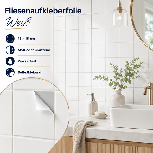 Fliesenaufkleber 15x15cm weiß - fliesenaufkleber,