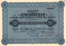 AWESTEM Band und Stoff Industrie 1926 Wien Rittersfeld Traismauer 10 ÖS Austria