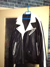 Bikerjacke Kunstleder schwarz/weiss