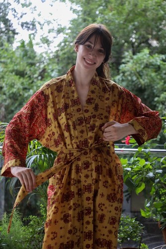Reine seide gelb kimono lang - seide,