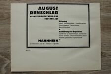Werbung Blatt 1928 Mannheim A Renschler Baumaterial Kanalbau Teer Asphalt Repara