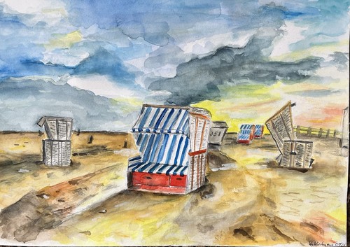Original aquarell strandkorb - aquarell,,