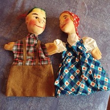 Handpuppen Hänsel + Gretl - Stoffpuppen - Kasperletheater - Hand bestickt - 70er