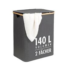 Wäschekorb 140 L mit Deckel 2 Fächer Wäschesack Wäschesammler Bambus Wäschebox