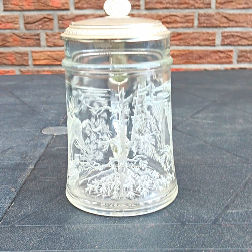 Glas bierkrug mit - glas-bierkrug, zinndeckel