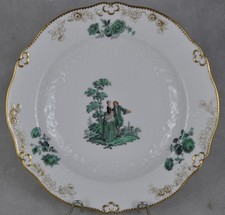 Meissen Speise-Teller mit Watteau-Malerei ,Kupfergrün 24,5 cm 1.Wahl