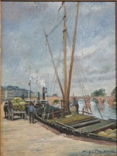WILHELM GUTMANN 1877-1946, Frankfurt, Mainansicht mit Schiff und Alter Brücke  
