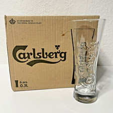 6x Carlsberg Glas 0,3l Bierglas Pokal Konturglas Pils