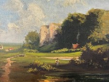 ÖLGEMÄLDE FRAU AUF DEM WEG IN LANDSCHAFT GEMÄLDE SIGNIERT HÖHNE GERAHMT