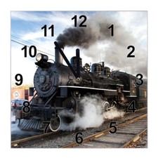 banjado Wanduhr aus Glas 30x30cm Glasuhr geräuscharm Uhr Dampflok