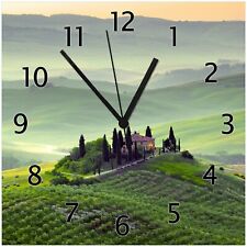 Wallario Wanduhr aus Glas Toskana Italien Haus Hütte Hotel Berg Feld Landschaft