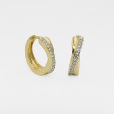 Frauen Scharnier Creolen mit Zirkonia Steinen Echt Gold 333 Ohrringe bicolor Neu