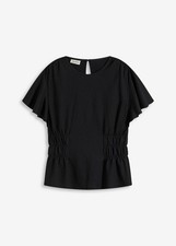 Jerseycrepe-Shirt mit Smock Gr. 40/42 Schwarz Damenshirt Top Bluse Tunika Neu