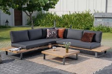Garten Lounge mit Ecksofa, Aluminium dunkelgrau mit akazienholz Light Teak Lo...