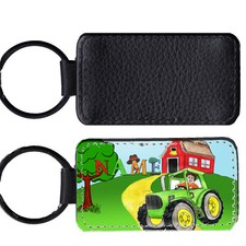 Schlüsselanhänger personalisiert Traktor mit Name / Kunstleder für Kinder