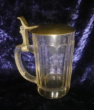 antiker Biedermeier Bierkrug Andenkenkrug 0,4 Liter Zinndeckel ca. 1880 Glaskrug