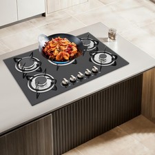 77cm Gaskochfeld 5 Flammen Glaskeramik Gasherd Glas Einbauherd Erdgas Propangas