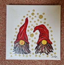 IPonArt Strukturbild, Leinwand, Keilrahmen 20x20 cm, Unikat,"2 rote Wichtel".