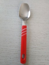 Löffel Suppenlöffel Stainless Steel roter Kunststoffgriff zum Aufhängen Besteck