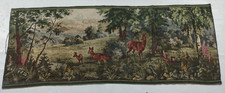 Vintage französische schöne grüne Wildhirsch Szene Wandbehang Wandteppich 160x63 cm
