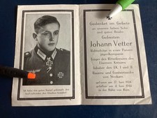 Sterbebild Soldat Stockarn Neunburg Ritterkreuzträger Italien 1944 Panzer Jäger