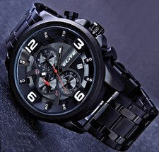 Elite Herren Armband Uhr Chronograph Schwarz Weiß Stoppuhr 1/10 tel Sekunde