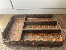 Retro, Besteckkasten, Besteckkorb, Vintage, Leer, Holz, Blumenmuster