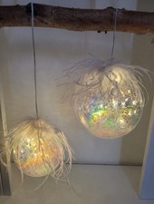 LED 4x Glaskugel 12cm Feder Kugel Glas Beleuchtet Weihnachten Geschenk Deko