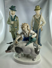 Sammlung Gräfenthal Porzellan 3x Figur Angler Jäger mit Hund Junge mit Schwein