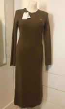 LACOSTE Strickkleid mit Wolle braun langärmlig bodycon Rippstrick S 36