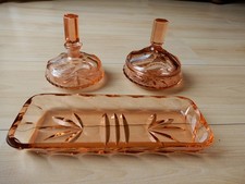 Frisiertisch Garnitur Kammschale / Dose / Flacon / Rosalin Glas