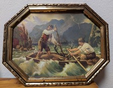 Bild, Bilderrahmen, Metall, achteckig, goldfarben, sehr alt, antik, ca. 20x15cm