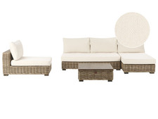 Lounge Set Rattan grau 4 Personen linksseitig Auflagen cremeweiß Varallo