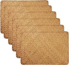 Rutschfeste Seegras Rattan Tischsets - Hitzebeständige Esstisch Tischsets, 6 STK