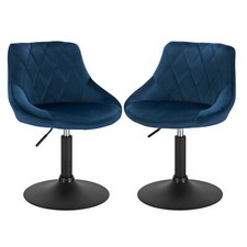 2er Barstuhl Barhocker Samt Drehstuhl Hocker Stuhl drehbar höhenverstellbar Blau