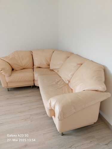 Ecksofa leder beige - ecksofa,
