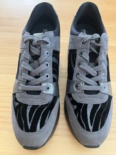 Geox Respira Sneaker Keilabsatz Leder Schwarz/grau, Gr.39 Neu