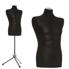 Schneiderpuppe Schaufensterpuppe Herren, Überzug schwarz, Dreibein + Kappe Chrom