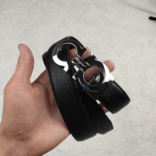 Ferragamo Gürtel schwarz in Leder silber Schnalle für Herren 115 cm gebraucht wie neu 