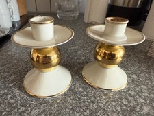 2 Kerzenleuchter Porzellan elfenbeinfarbig & Goldrand Gerold Tettau Bavaria 1956