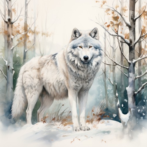 Wandbild wolf wald - wandbild, winter