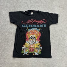 ED HARDY Herren T Shirt Gr L Christian Audigier Designer Logo Schwarz Slim 29214